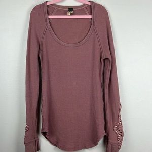 Free People Long Sleeves Crochet/ Embroidered Detailing Women Small Blush